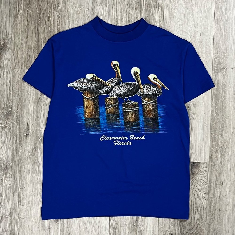 Clearwater Beach Florida Vintage Sunshine Apparel Blue Large T-Shirt